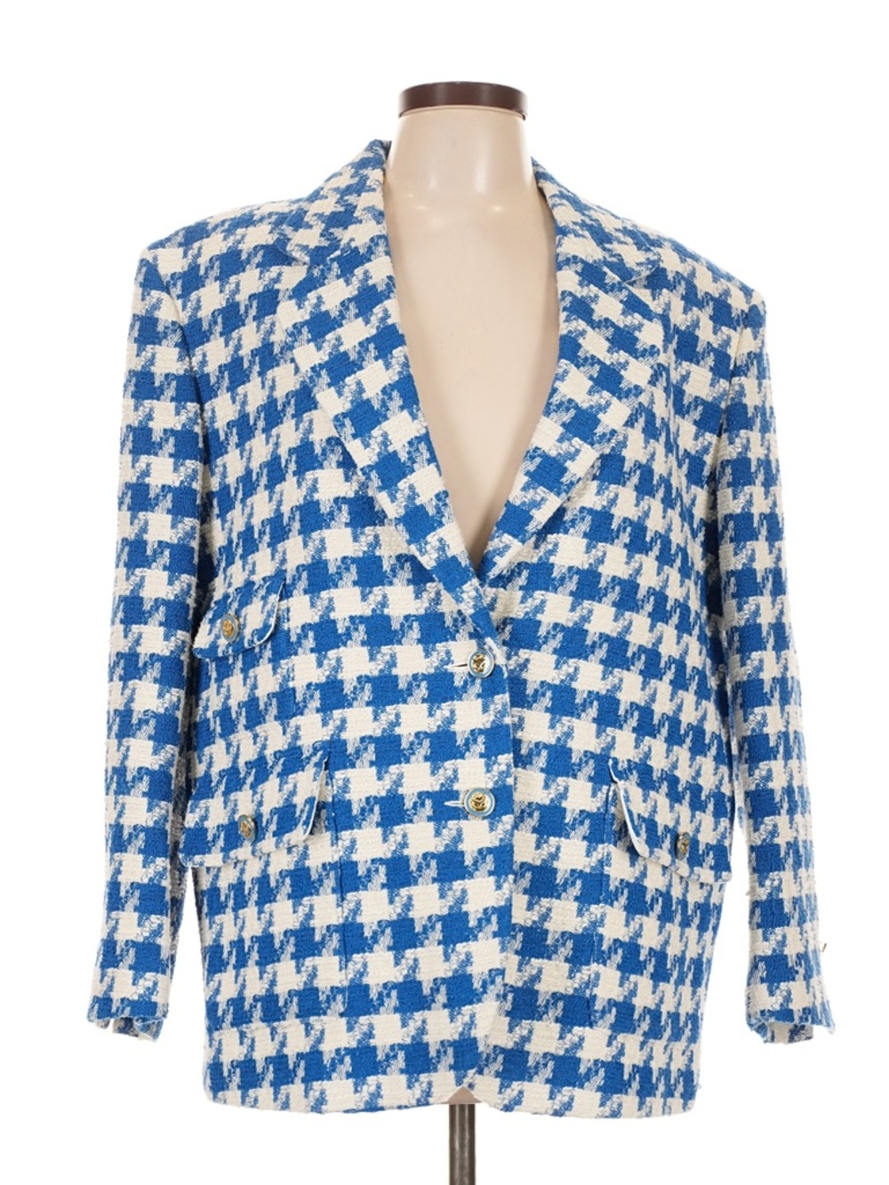 Sandro Blue & White Houndstooth Blazer Jacket size 42 women’s 10